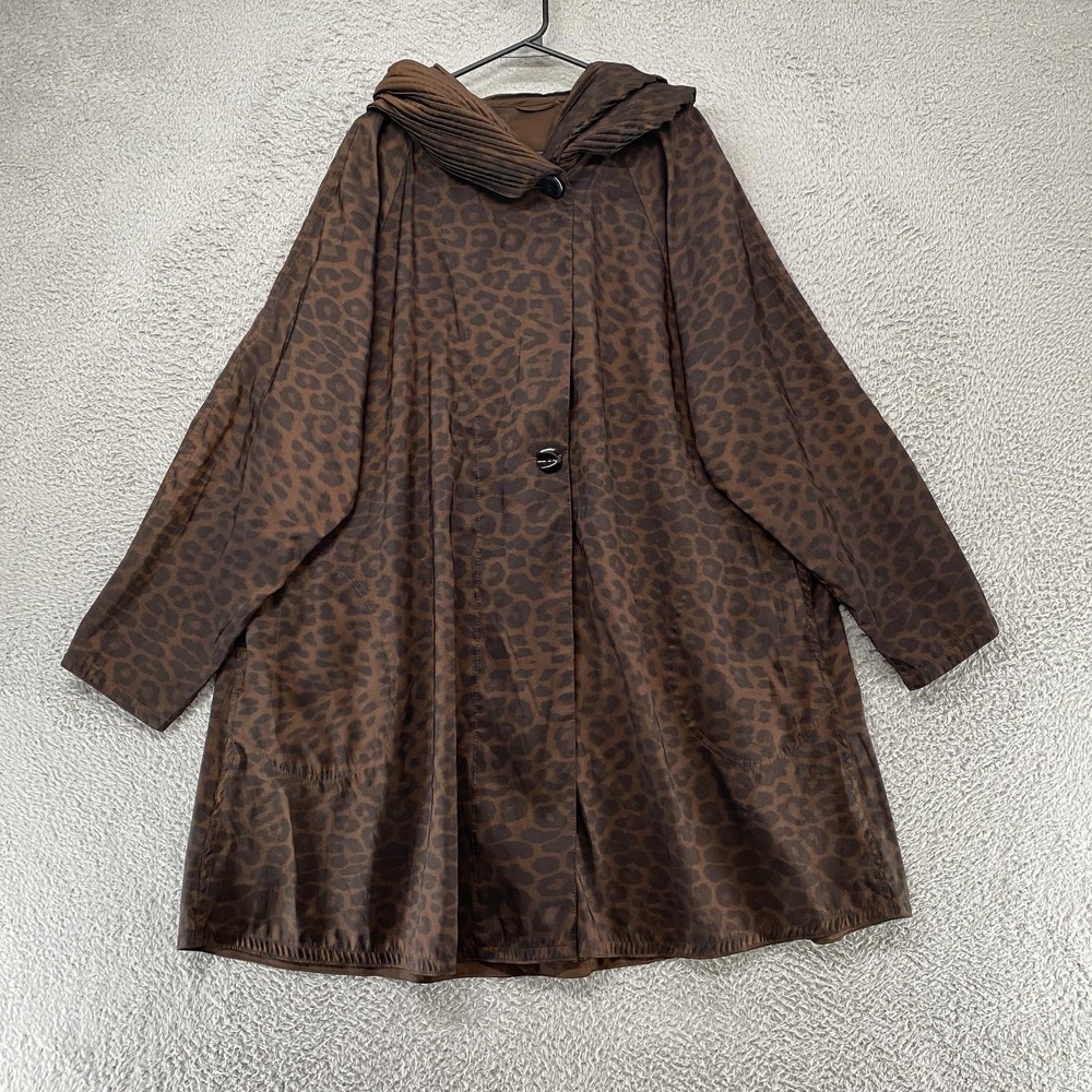 Mycra‎ Pac Rain Coat Womens 3/1X Brown Leopard Hooded Reversible Made USA